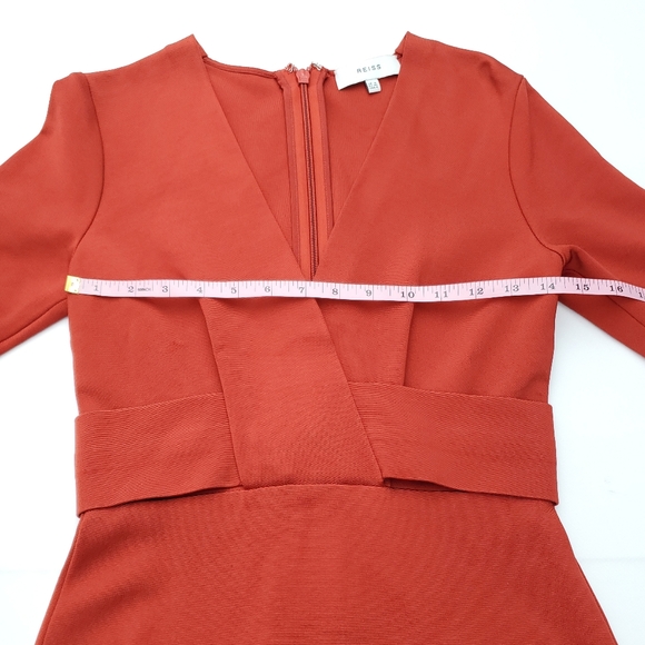 REISS Women's Rebecca Short Sleeve Fitted Sheath Midi Dress Red/Orange Size 4 - Picture 3 of 9